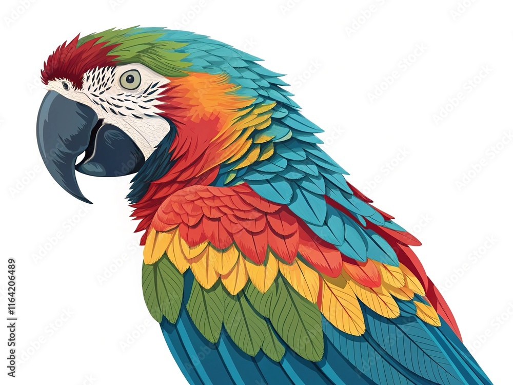 Fototapeta premium Stunning parrot with bright colors illustration, isolated on a white background. 