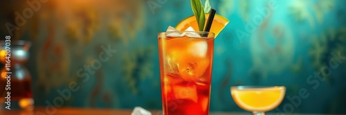 Refreshing iced cocktail with citrus and mint garnish served in a vibrant setting