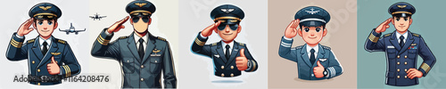 set of vector characters of a pilot saluting