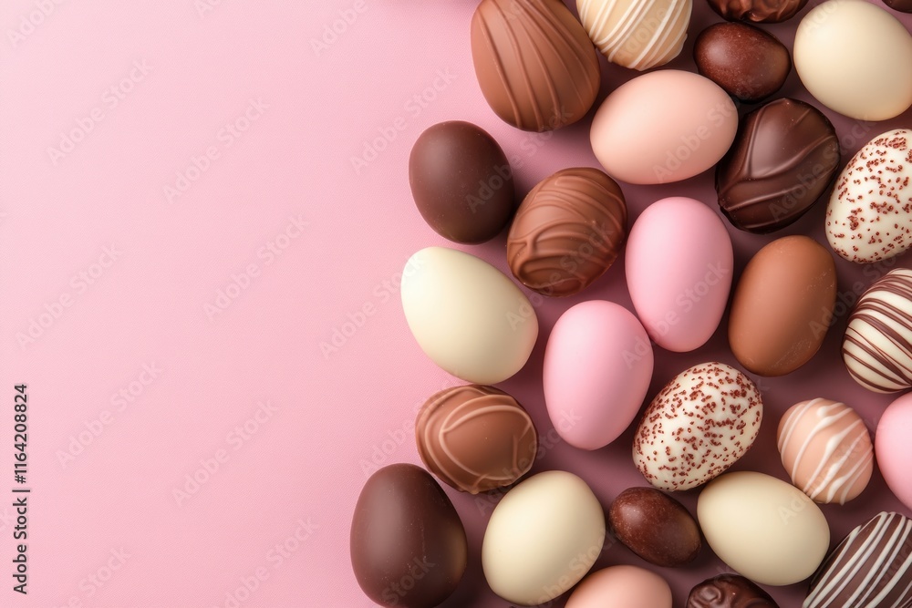 Discover the charm of Delicate pastel-colored chocolates arranged artfully for an Easter celebration, a visually stunning collection perfect for festive indulgence These exquisitely crafted chocolate Discover the charm of Delicate pastel-colored chocolates arranged artfully for an Easter celebration, a visually stunning collection perfect for festive indulgence These exquisitely crafted chocolate