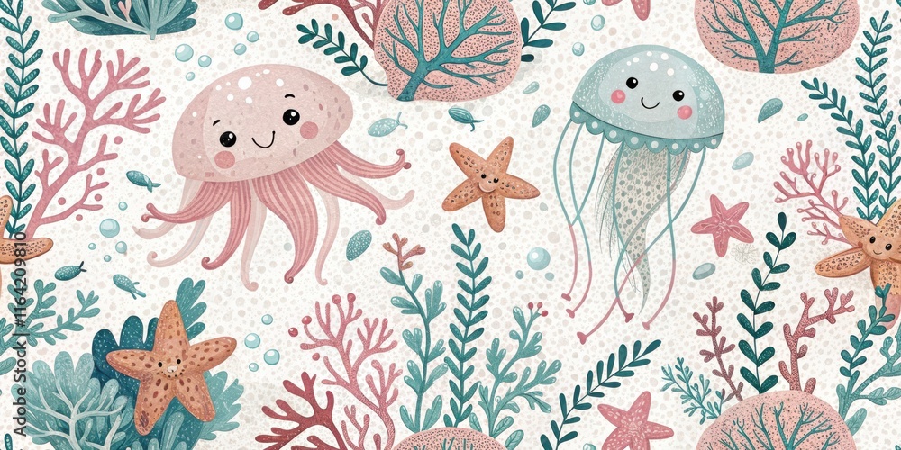 Naklejka premium Seamless Pattern Cartoon, Wallpaper, Fabric, Textile.