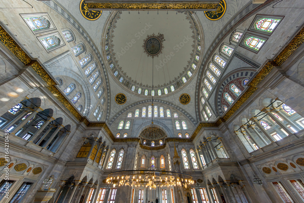 A beautiful view of the Nuruosmaniye Camii, the mosque near the Grand Bazaar in Istanbul, Turkey
