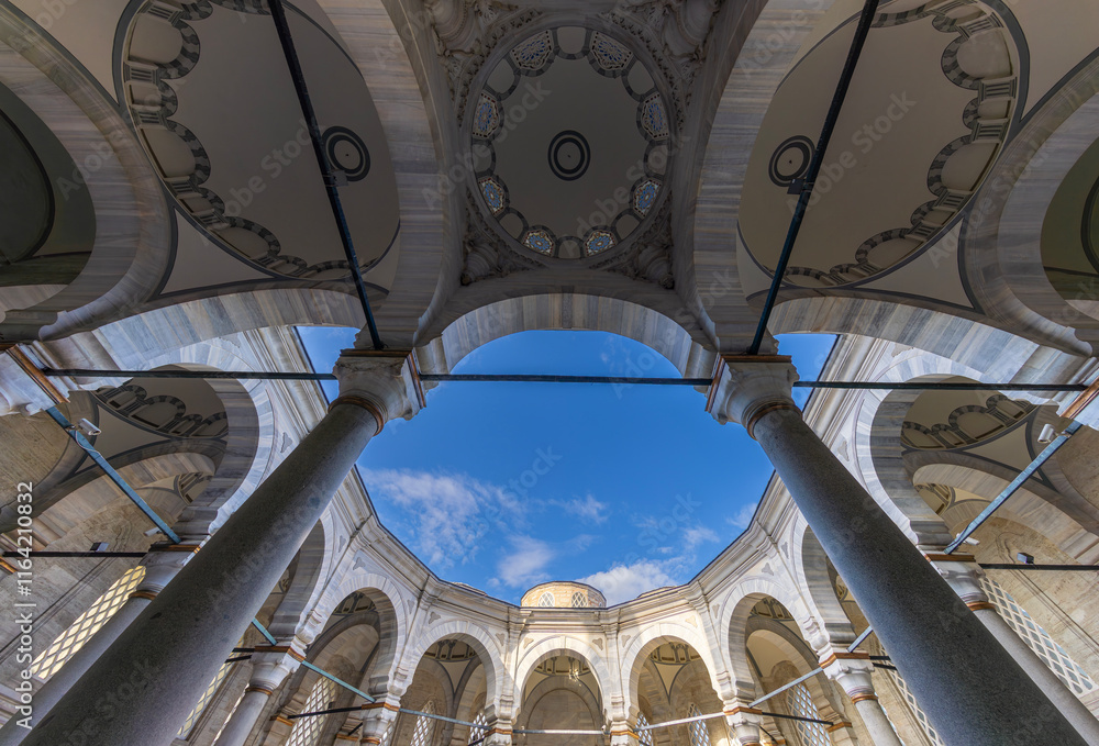 A beautiful view of the Nuruosmaniye Camii, the mosque near the Grand Bazaar in Istanbul, Turkey