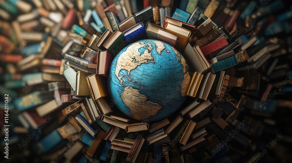 Global Knowledge Around Earth Surrounded by Old and New Books Global Knowledge Around Earth Surrounded by Old and New Books