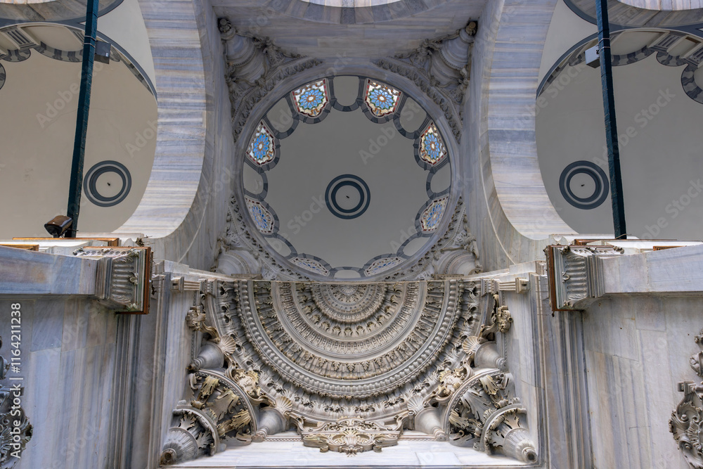 A beautiful view of the Nuruosmaniye Camii, the mosque near the Grand Bazaar in Istanbul, Turkey