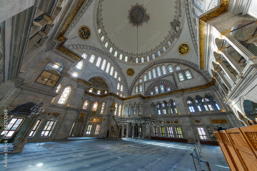 A beautiful view of the Nuruosmaniye Camii, the mosque near the Grand Bazaar in Istanbul, Turkey