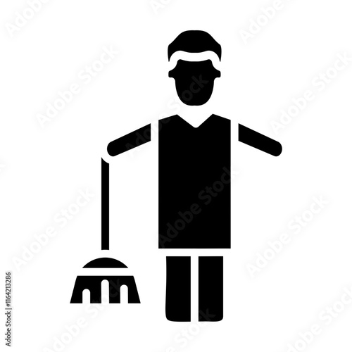 Man Sweeper Working Vector Glyph Icon Design