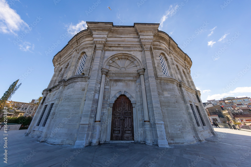 A beautiful view of the Nuruosmaniye Camii, the mosque near the Grand Bazaar in Istanbul, Turkey