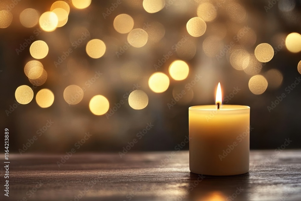 A serene table setting featuring a Christmas candle. A serene table setting featuring a Christmas candle.