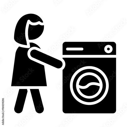 Woman And Laundry Vector Glyph Icon Design