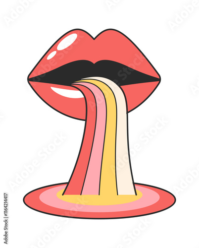 Groovy lips mouth rainbow waves