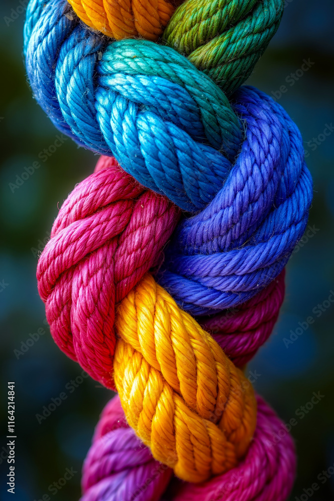 A close up of a colorful rope with a knot in the middle A close up of a colorful rope with a knot in the middle