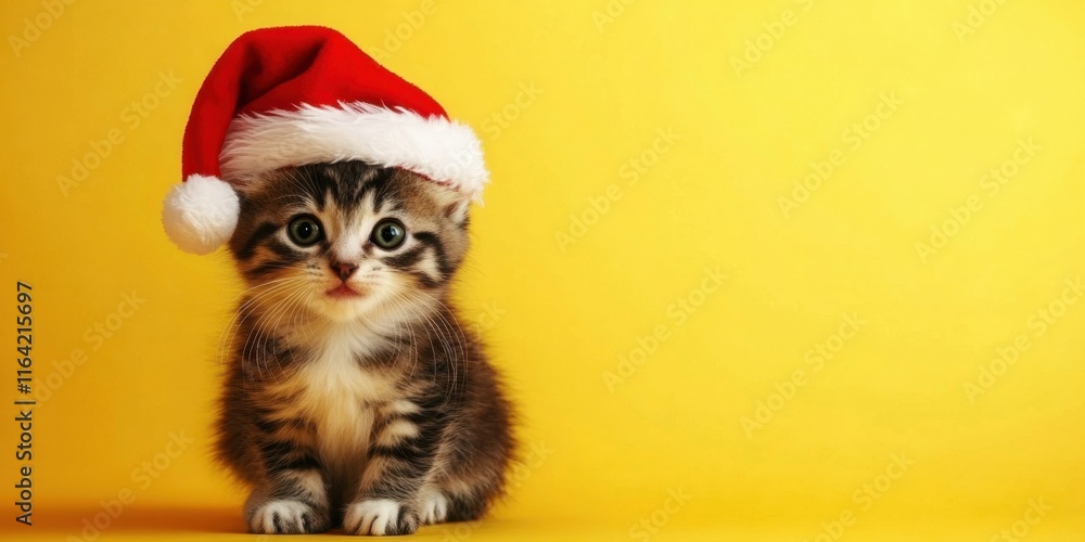 Festive feline photo featuring a cat in a charming Christmas hat. Festive feline photo featuring a cat in a charming Christmas hat.
