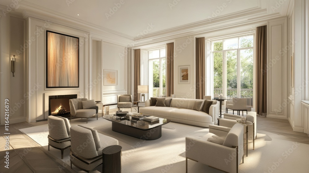 Fototapeta premium Elegant and Modern Living Room Design with Natural Light and Comfort