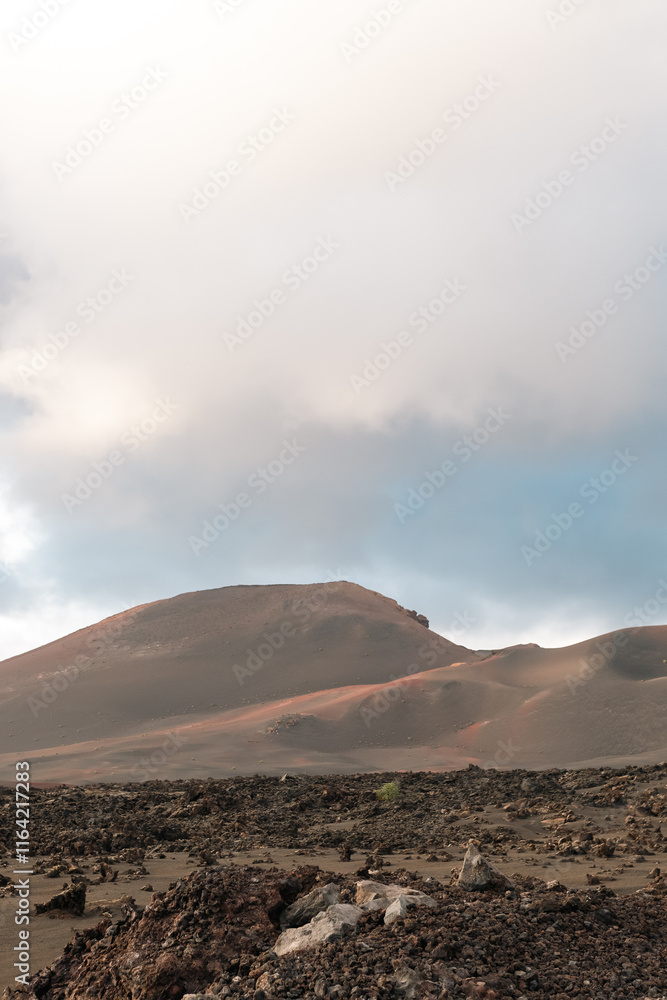 Volcanic lava mountains in Timanfaya National Park in Lanzarote in Spain