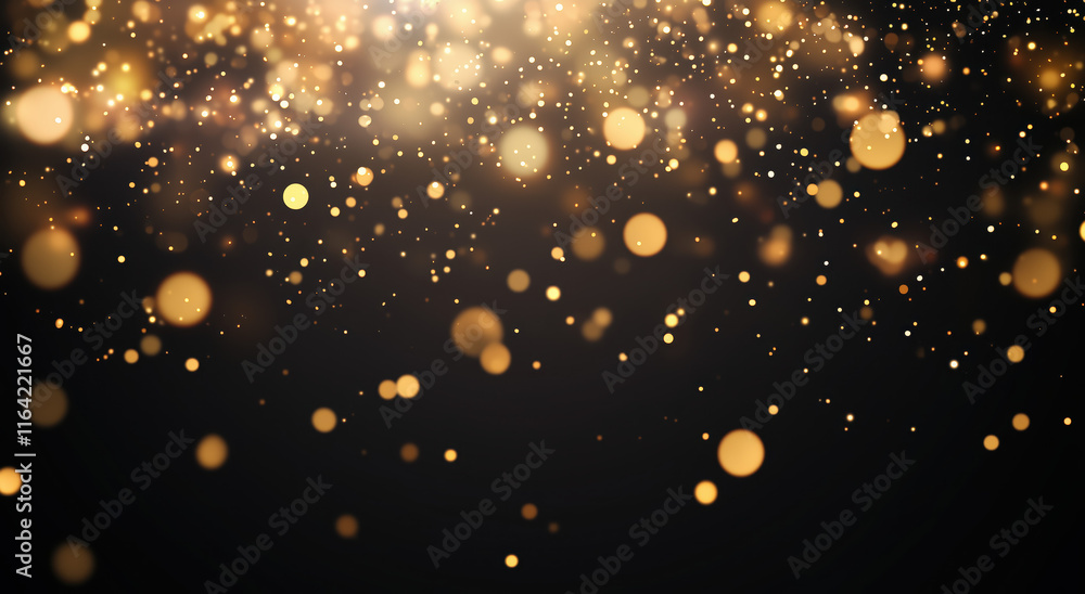 Golden particles shimmer and float through the air, creating a magical atmosphere during a celebration or festive gathering. The dark backdrop enhances the brightness of the sparkles. Golden particles shimmer and float through the air, creating a magical atmosphere during a celebration or festive gathering. The dark backdrop enhances the brightness of the sparkles.
