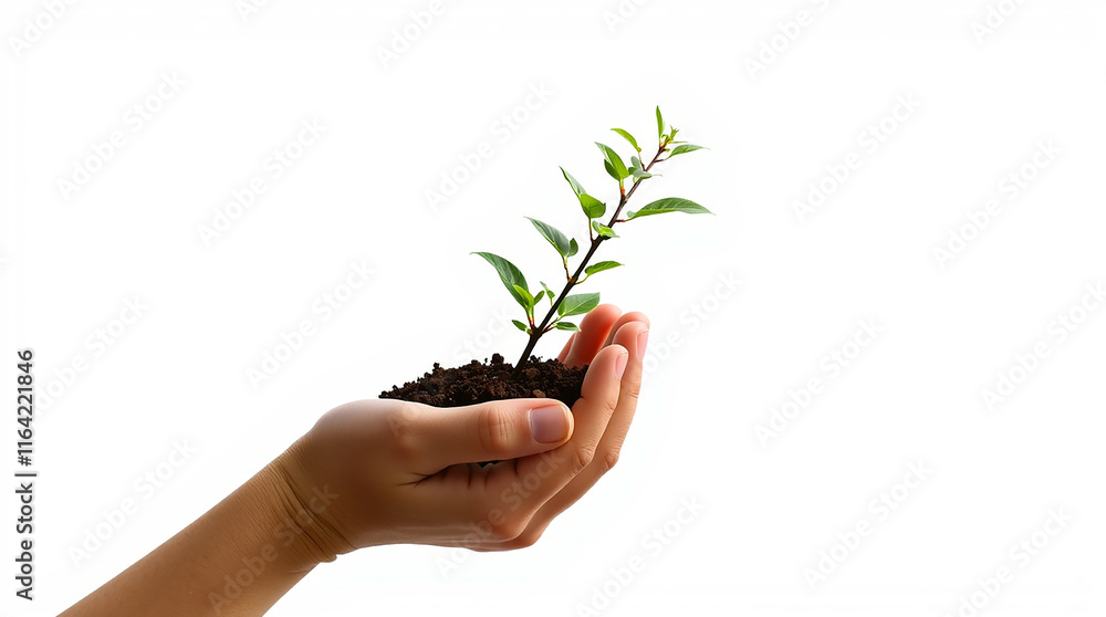 Hand holding a young plant. Concept of growth, nature, and new beginnings. Hand holding a young plant. Concept of growth, nature, and new beginnings.