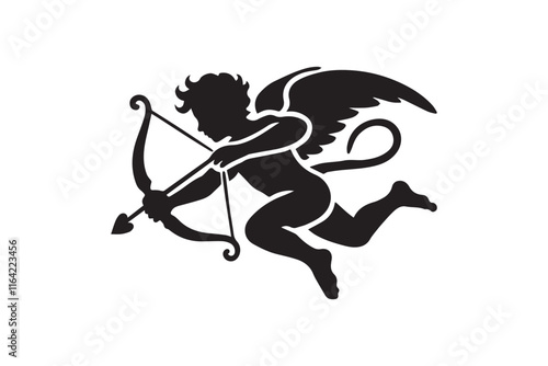 simple and unobtrusive Evil cupid vector silhouette illustration isolated in white background
