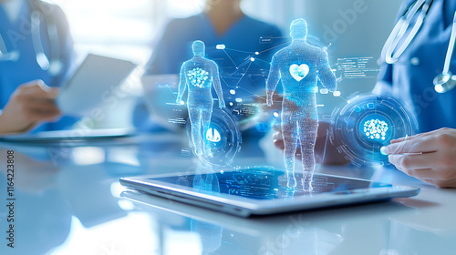 Wallpaper Mural Digital healthcare team analyzing patient data with holographic visuals Torontodigital.ca