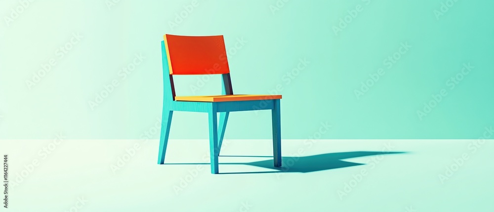 Fototapeta premium Vibrant teal and orange chair against a mint green background. Minimalist design, perfect for home decor or design blogs.