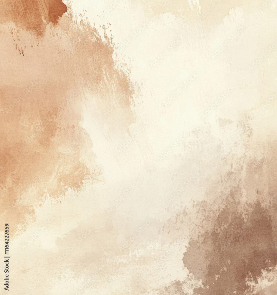 Fototapeta premium Soft dusty beige and light sepia watercolor texture. Abstract art background featuring gentle brush strokes and artistic splashes. Blank template design.