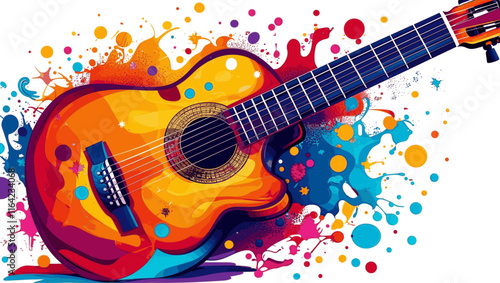 Guitar vector style abstract music illustration isolated on white background. Musical instruments with copy space