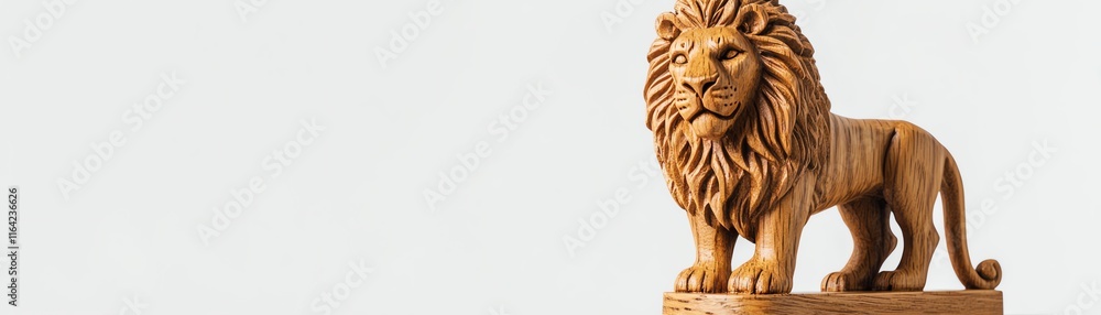 Wooden lion sculpture on a white isolated background. Wooden lion sculpture on a white isolated background.