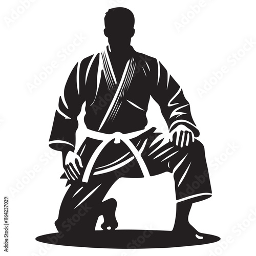 Judo Silhouette Vector Illustration, Solid White Background.