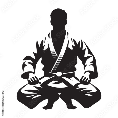 Judo Silhouette Vector Illustration, Solid White Background.