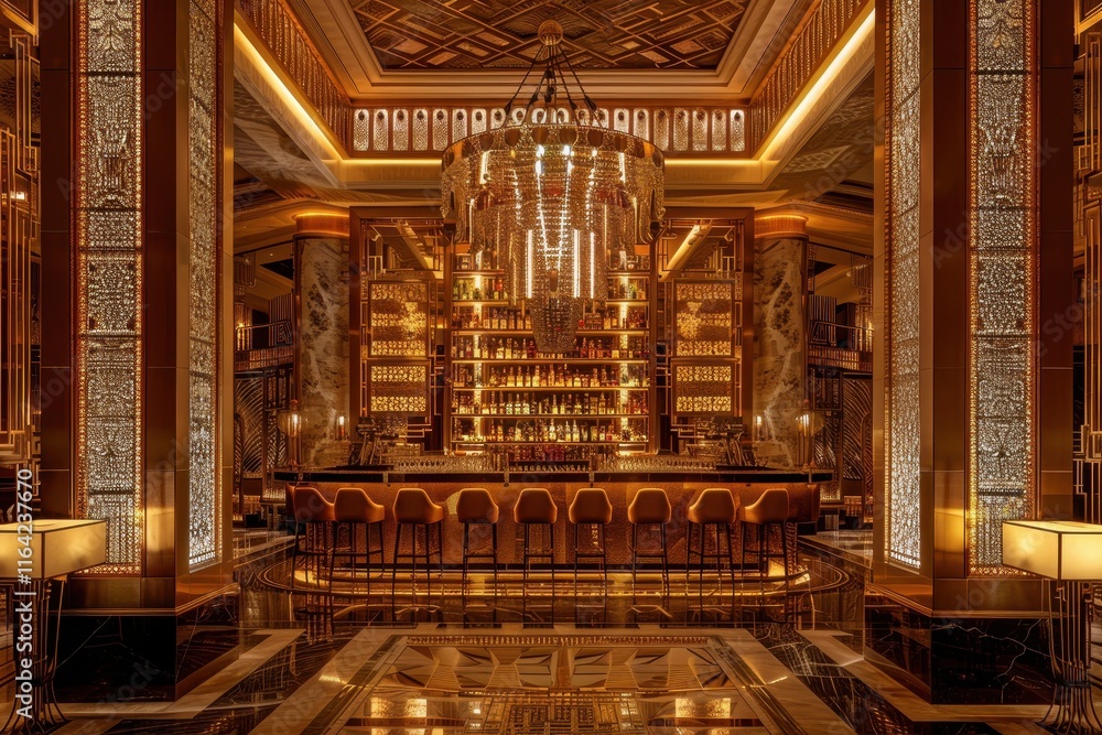 Obraz premium Intricate Golden Art Deco Interior with Elegant Lighting Design