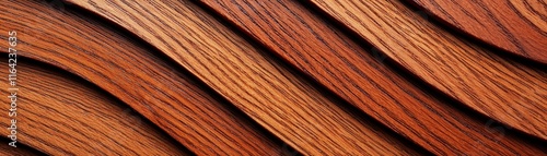 A close-up view of curved wooden planks, showcasing rich textures and warm tones, emphasizing the natural beauty and craftsmanship of wood. photo