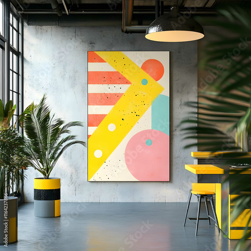 wall decors to make a mockup with free space to put an A1 size poster office type room office 80s style high photo quality photo