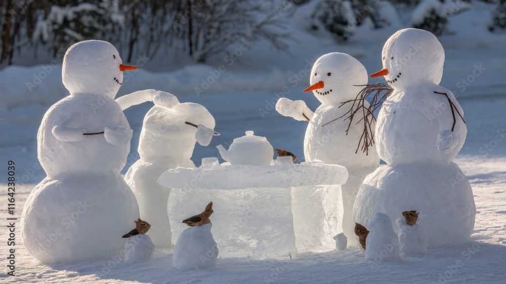 Snowmen Having Tea in Winter Wonderland Snowmen Having Tea in Winter Wonderland