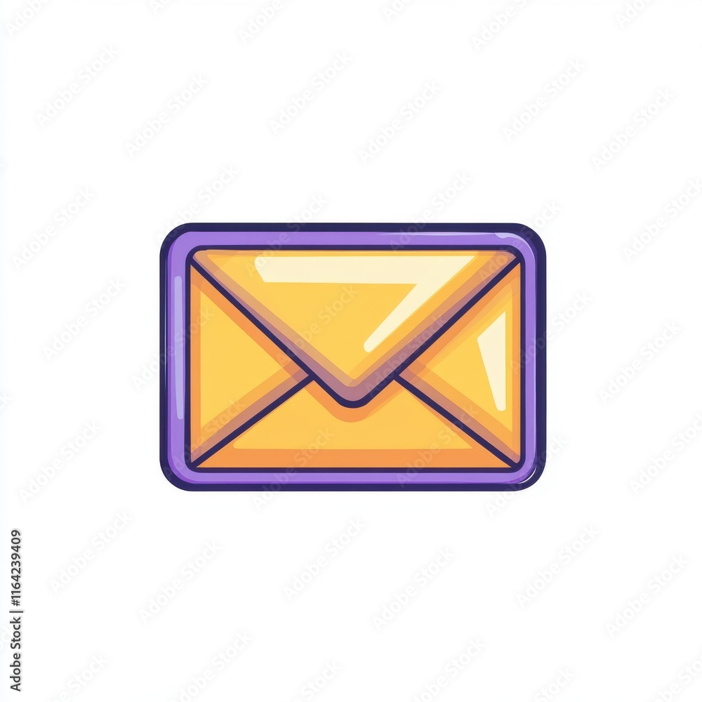 Illustration of a vibrant yellow envelope icon with a purple outline on a white background.
