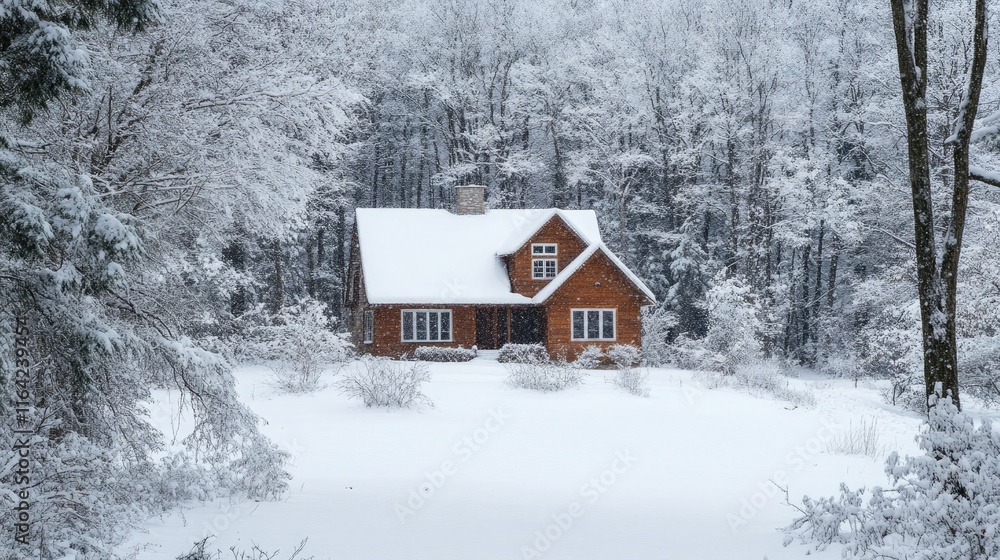 Contemporary house surrounded by snow-covered trees in a serene winter forest. Perfect for architecture or winter retreat themes. Contemporary house surrounded by snow-covered trees in a serene winter forest. Perfect for architecture or winter retreat themes.