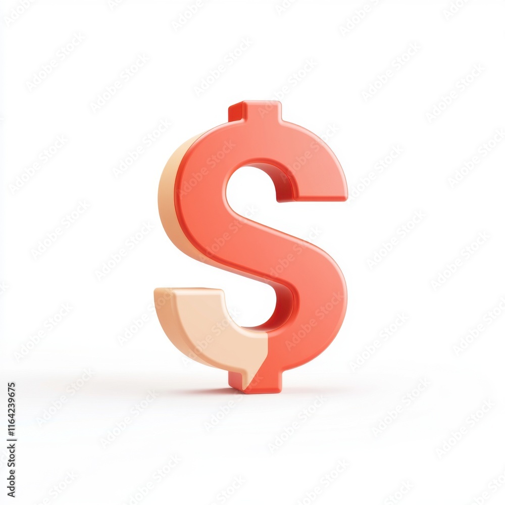 Stylized 3D dollar sign in coral and beige hues against a clean white background. Stylized 3D dollar sign in coral and beige hues against a clean white background.