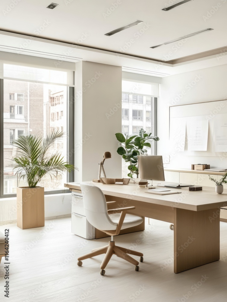 Fototapeta premium Modern Minimalist Office Workspace Design With Natural Light