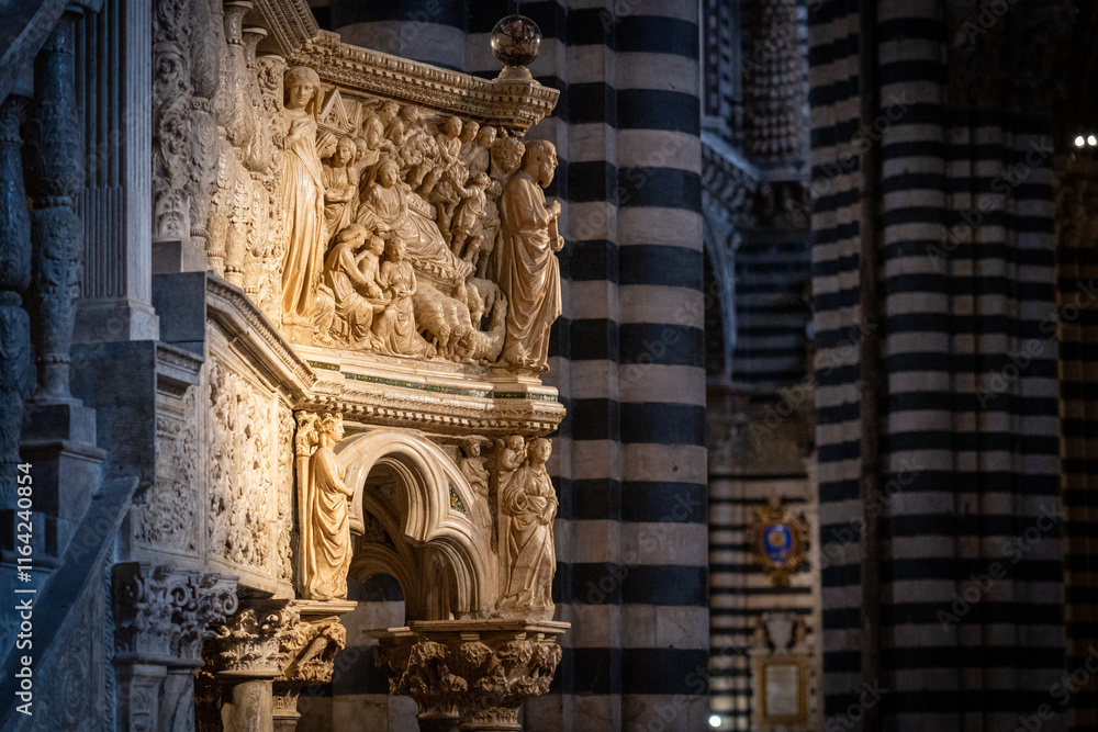 Fototapeta premium Detail of the pulpit inside the Siena Cathedral. Siena, Tuscany, Italy, Europe.