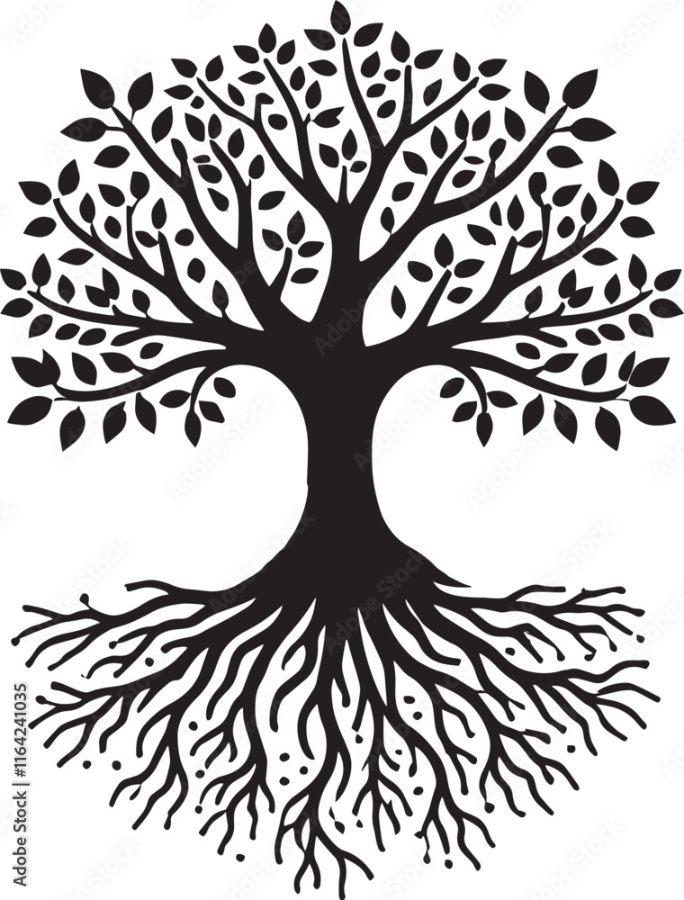 Obraz premium Plant Tree with roots silhouette vector illustration isolated on a white background