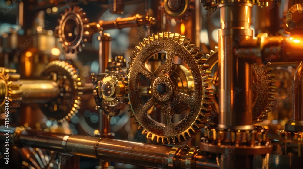 Steampunk Laboratory with Glowing Golden Gears and Intricate Details Steampunk Laboratory with Glowing Golden Gears and Intricate Details