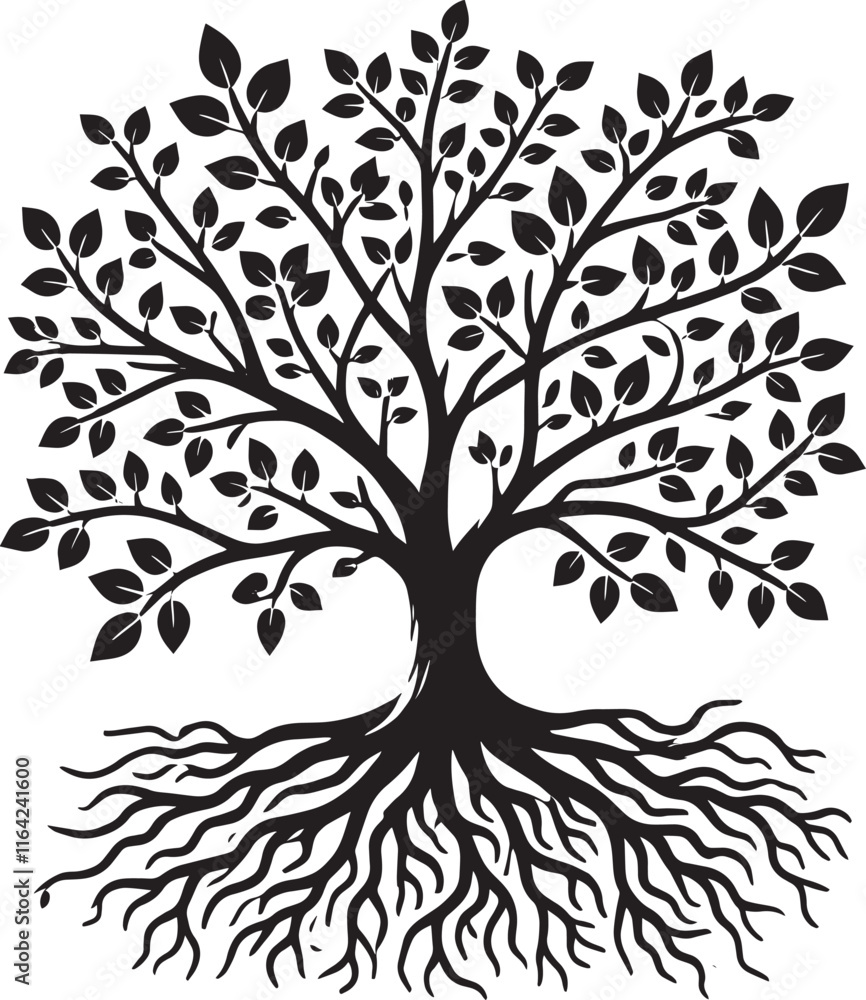 Obraz premium Plant Tree with roots silhouette vector illustration isolated on a white background