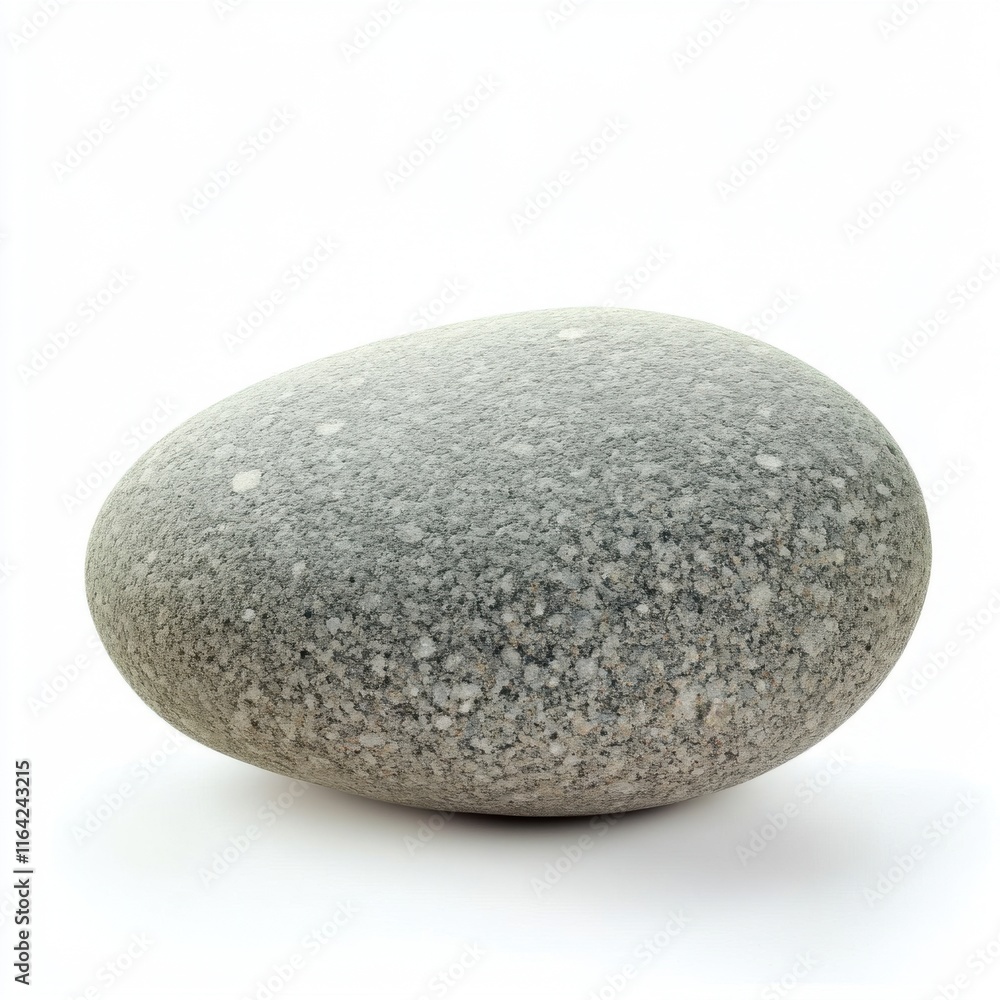 Smooth gray pebble with subtle white speckles on a clean white background.