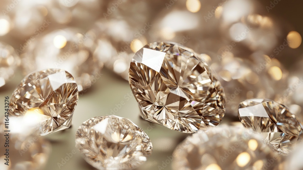 Sparkling Close-up of Brilliant Cut Diamonds on a Soft Background Sparkling Close-up of Brilliant Cut Diamonds on a Soft Background