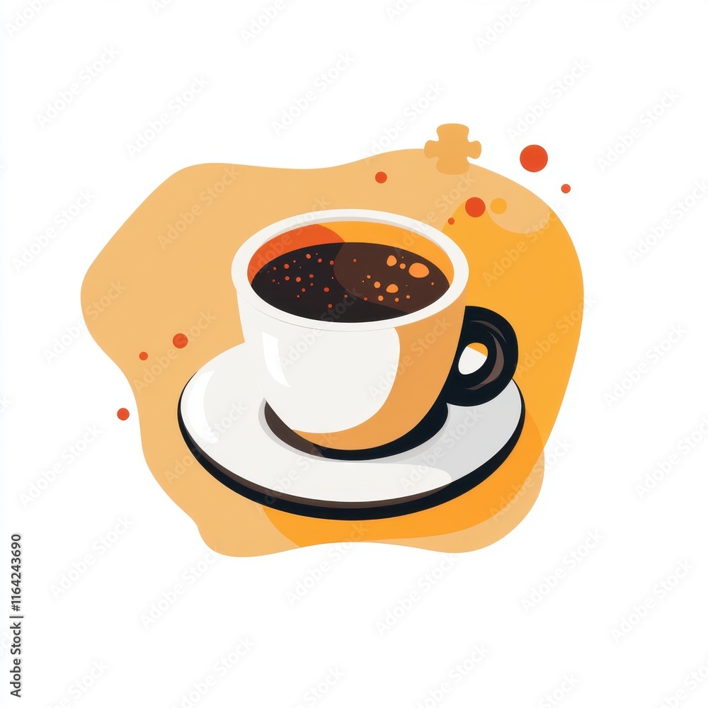 Obraz premium A stylish coffee cup filled with dark brew, set against an abstract orange background.
