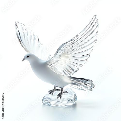 Elegant glass dove sculpture on white isolated background. photo