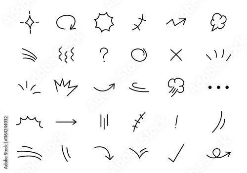hand drawn cute cartoony expression sign doodle line stroke. Han drawn anime manga doodle line elements set. Collection of graphic effects for character emotion. movement in sketch style.