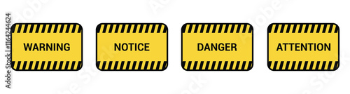 warning, notice, danger, attention yellow sign collection, Set of warning signs plate. Warning sticker collection.