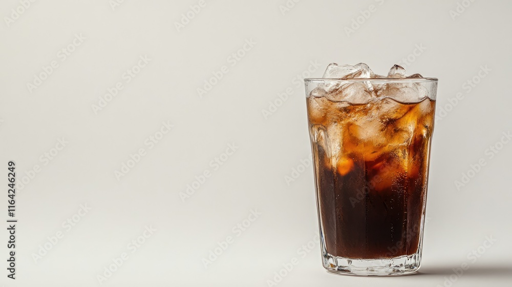 Refreshing Cold Beverage with Ice in a Clear Glass on Neutral Background Refreshing Cold Beverage with Ice in a Clear Glass on Neutral Background