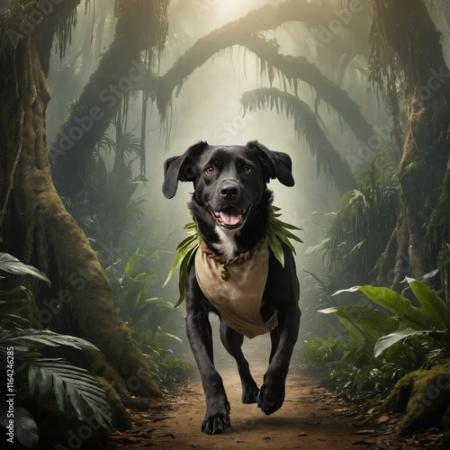 A dog as Tarzan. photo