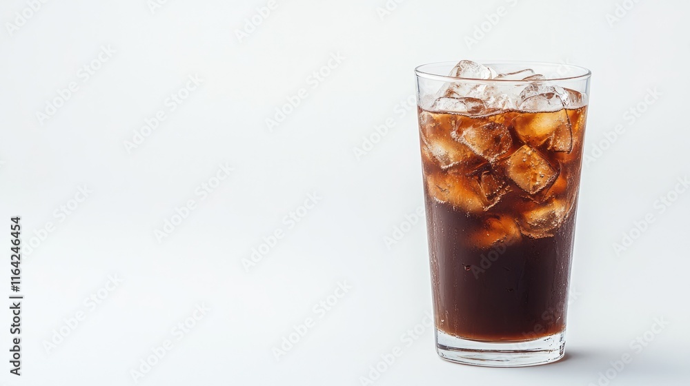 Refreshing Cold Drink with Ice Cubes in Clear Glass on White Background Refreshing Cold Drink with Ice Cubes in Clear Glass on White Background
